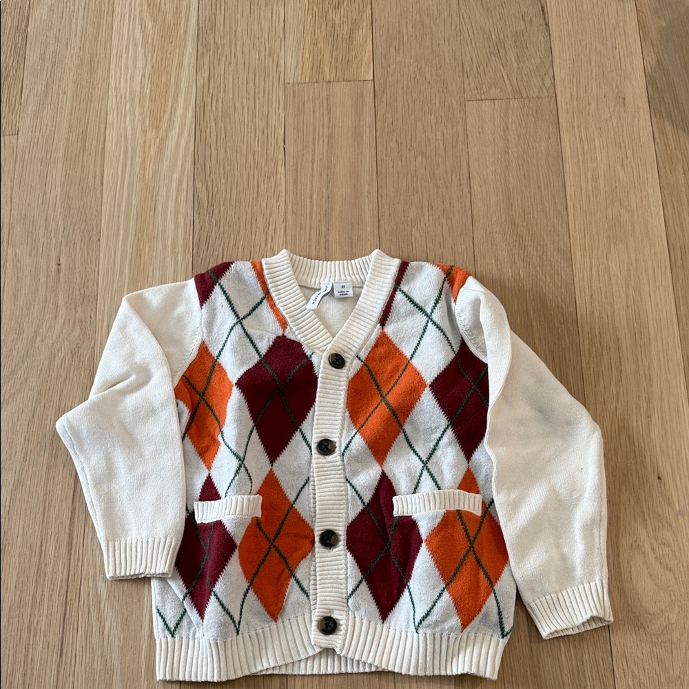 Janie and Jack Argyle Sweater - Orange, Red, White